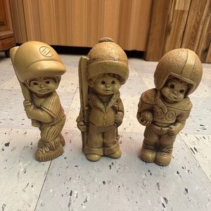 Lot x3 FannyKins by Bill Mack -  Baseball, Football, Skier Figurines